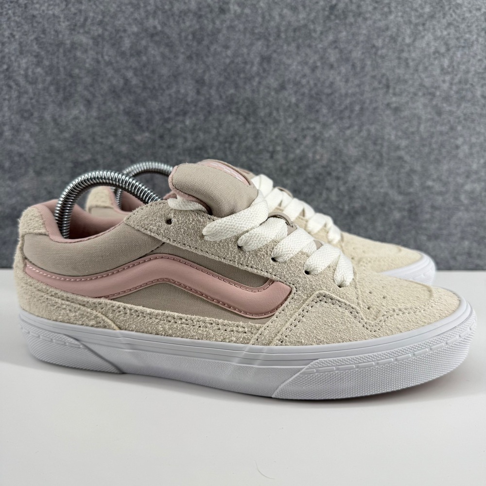 Vans Lowland CC Sneakers Womens 8.5 Tan Pink Suede Canvas Skate Shoes Tried On